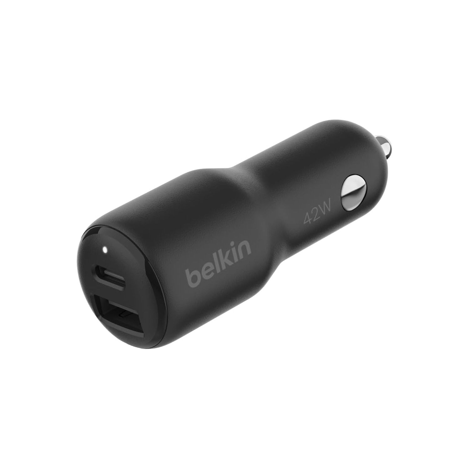 Render of Belkin BoostCharge 42W car charger on a white background