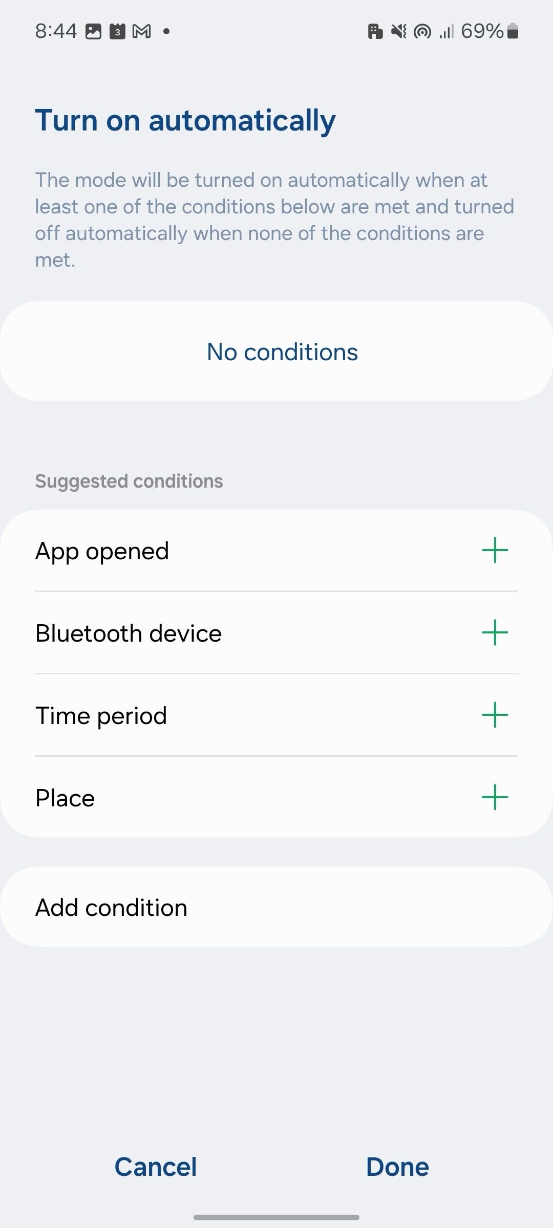 enable a mode automatically on Samsung phone