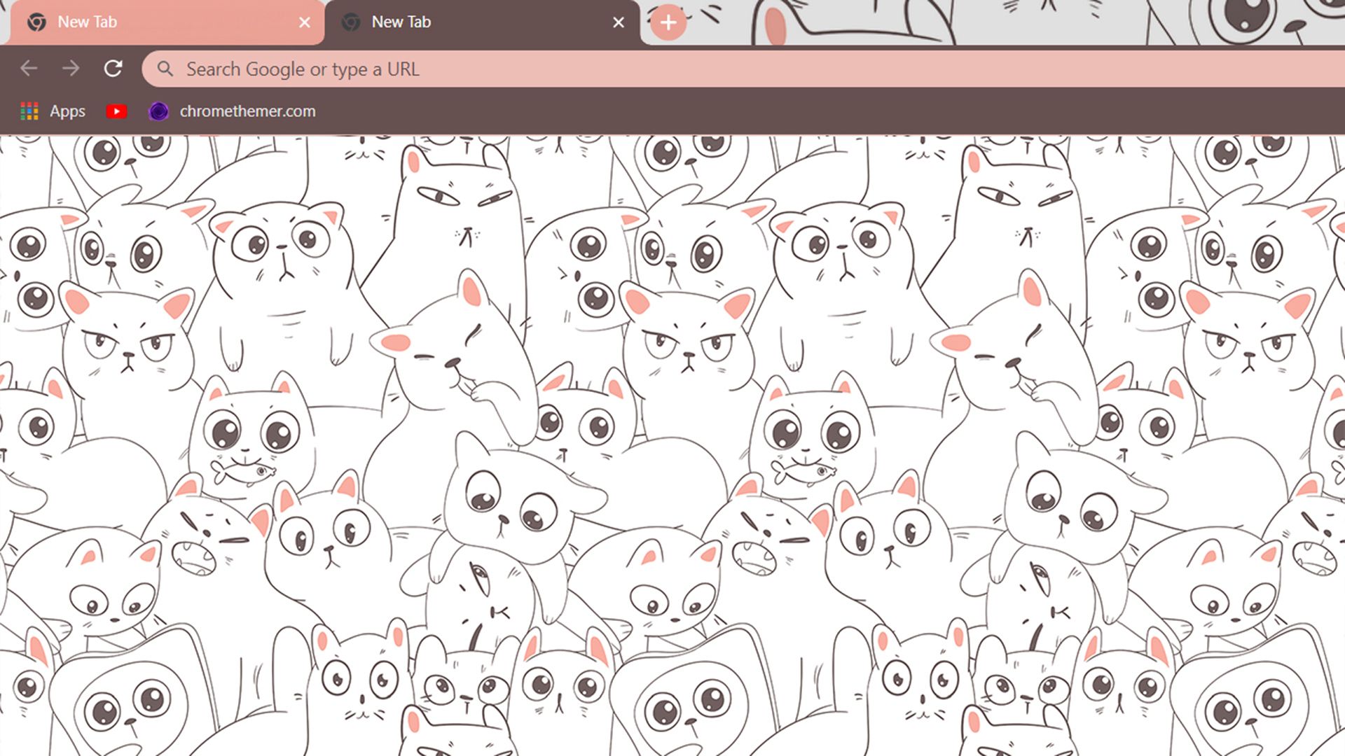 Chrome's Cartoon Cat theme featuring cute hand drawb cats in various facial expressions.