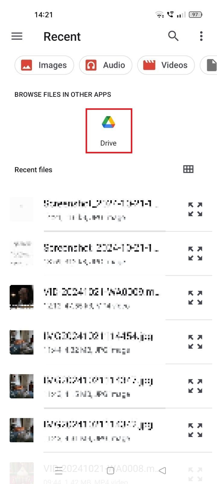 Screenshot highlighting the Google Drive icon in the ChatGPT mobile app