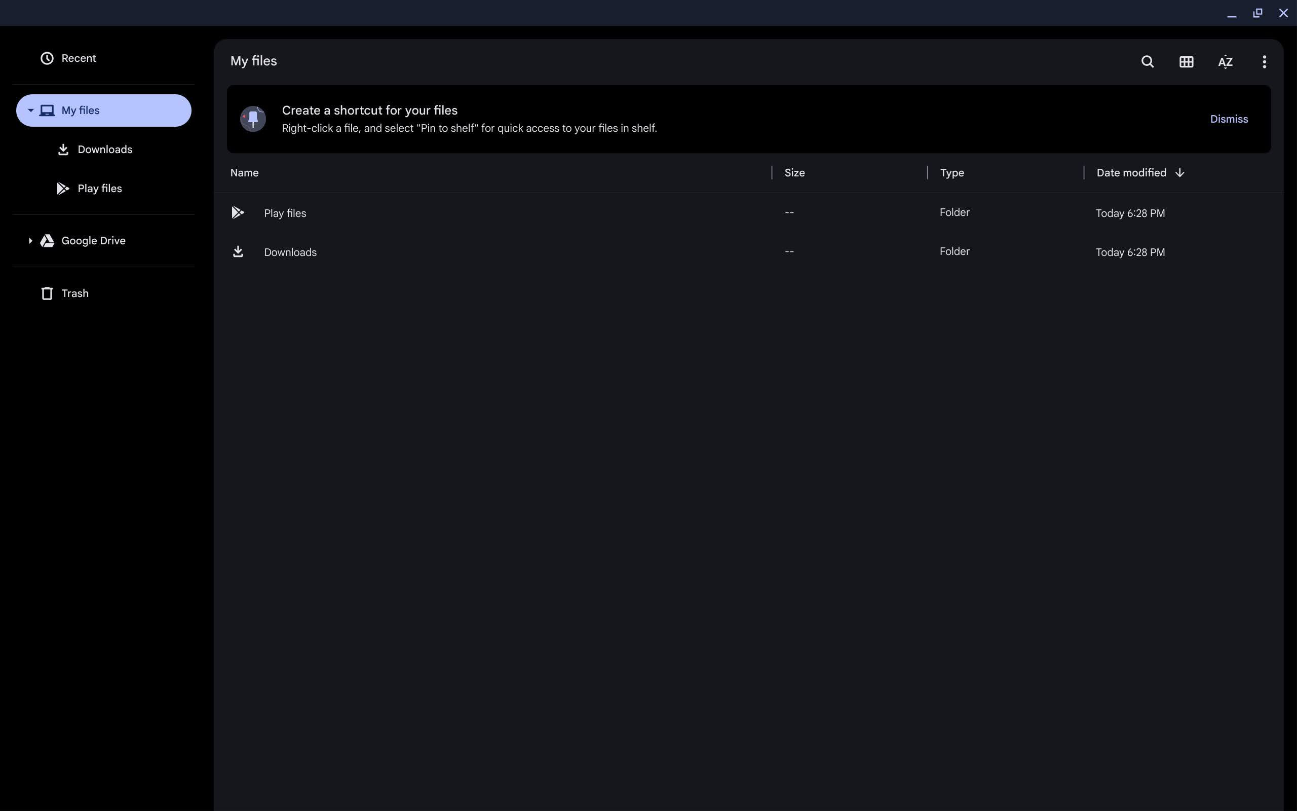 The Files app on a Chromebook with the USB drive removed