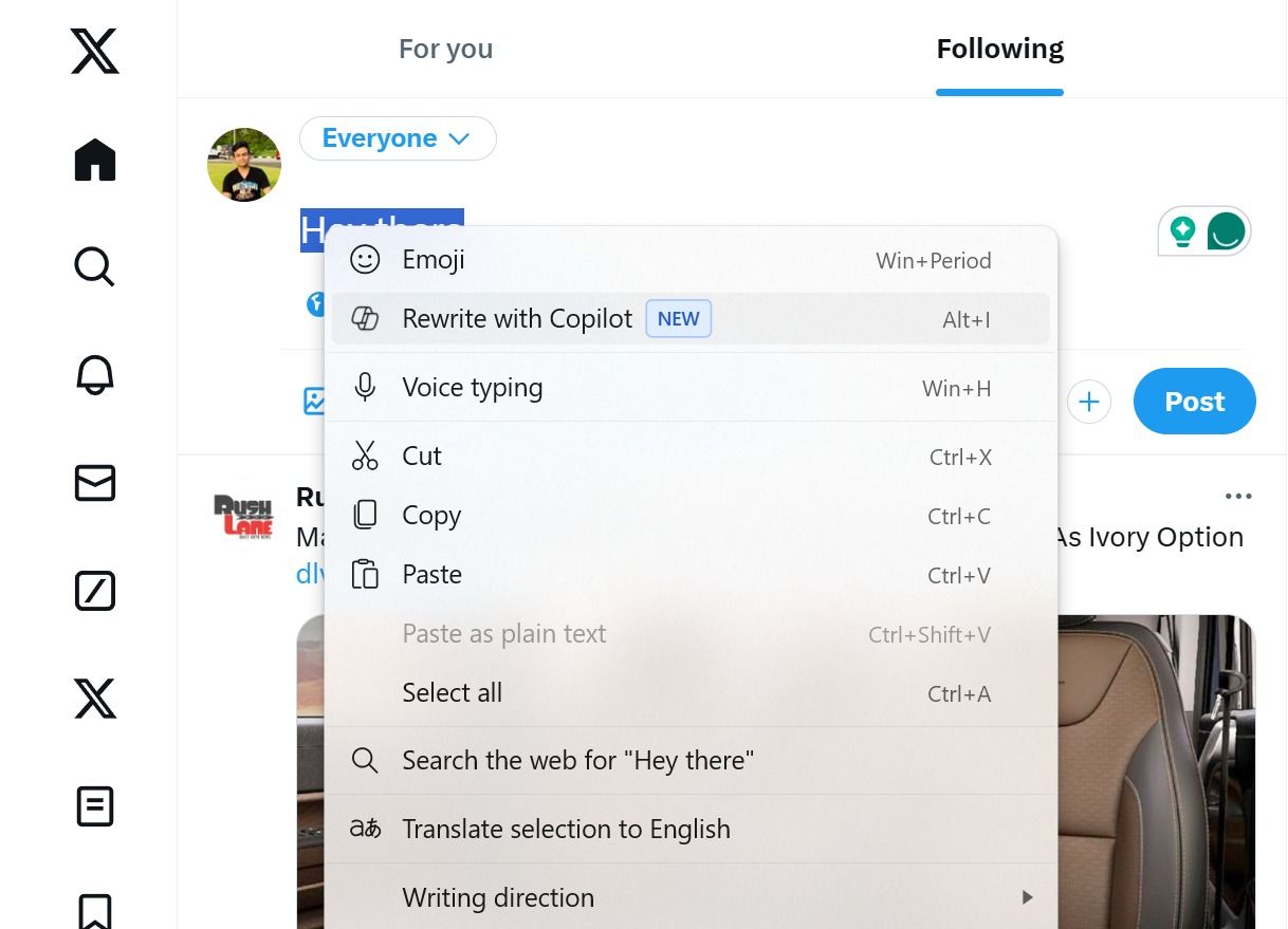 Rewrite sentences in Edge using Copilot