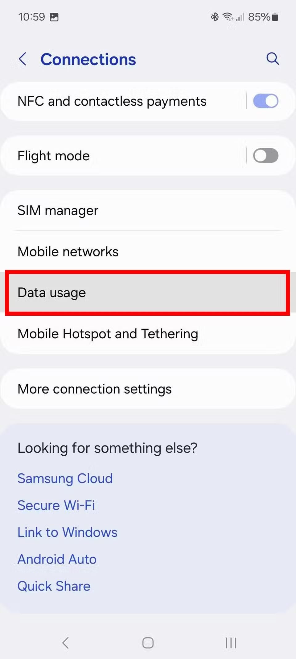 Screenshot highlighting Data usage on the Galaxy A15