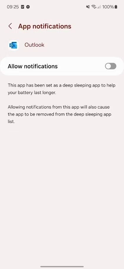 Screenshot showing the App notifications page on the Galaxy A15