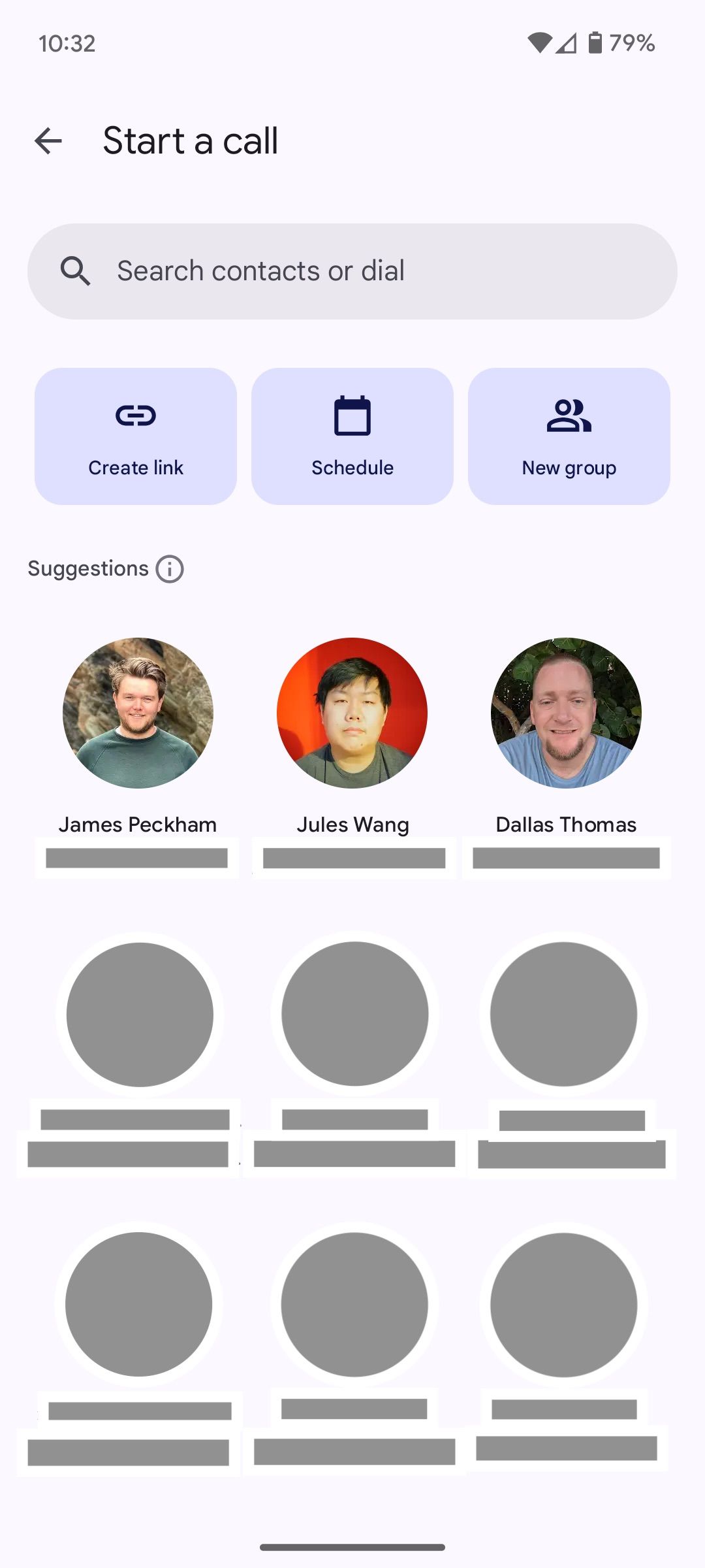 Google Meet app’s new Start a call page on Android