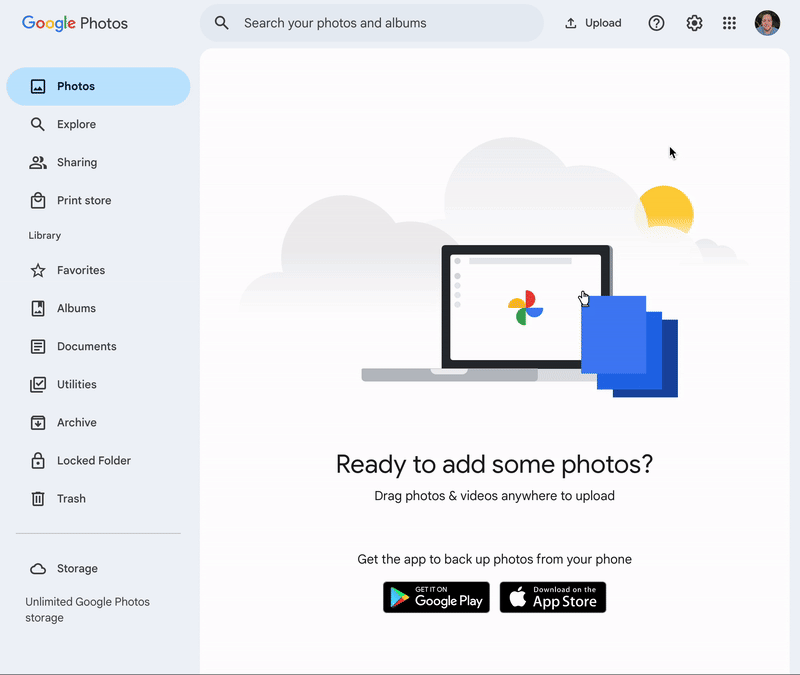 Animated GIF showing the new Google Photos backup feature for desktop.