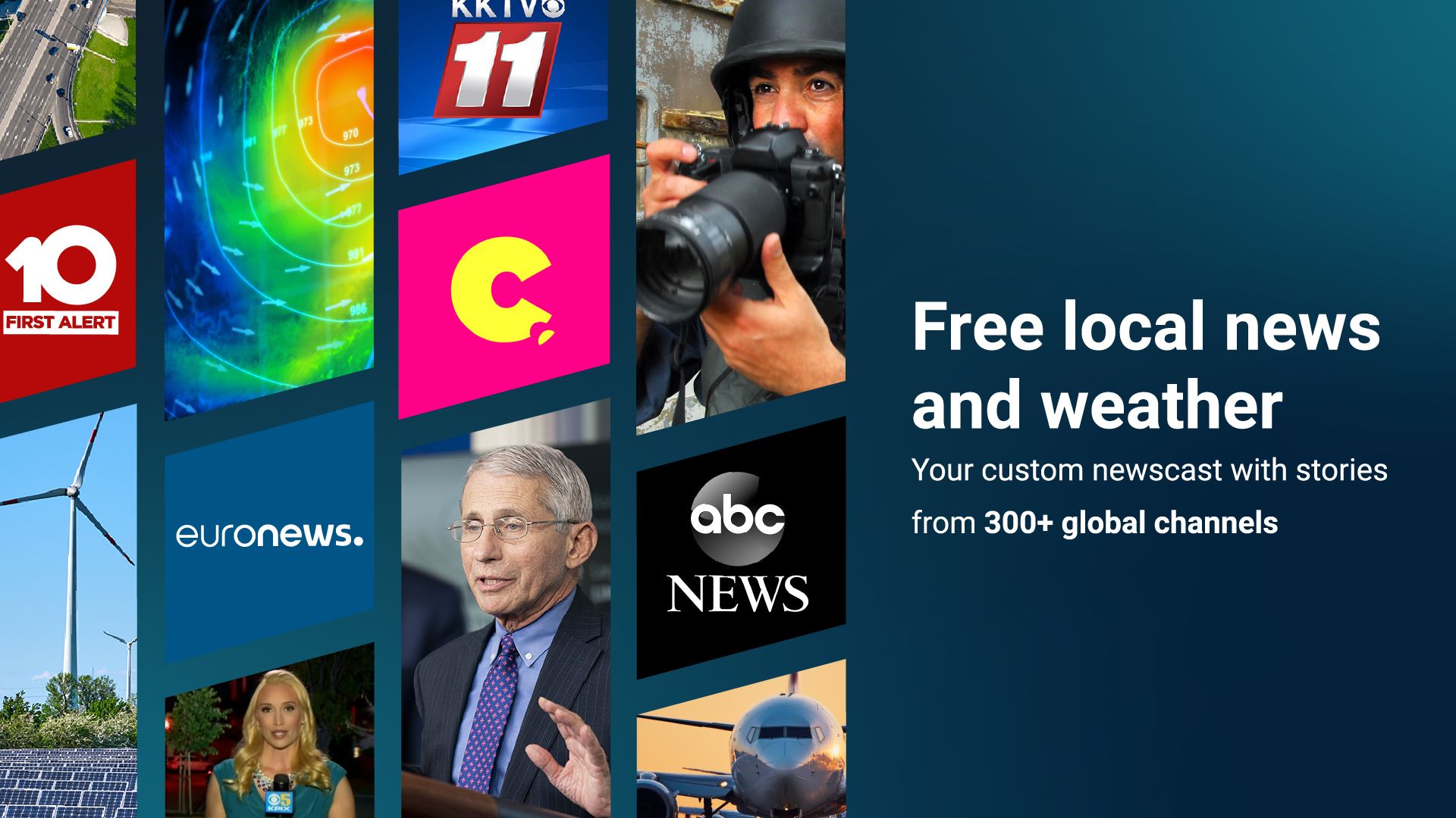 Screenshot of Haystack news. The news platform provides free local news and weather with articles from over 300 global channels including ABC News, Euronews and more.