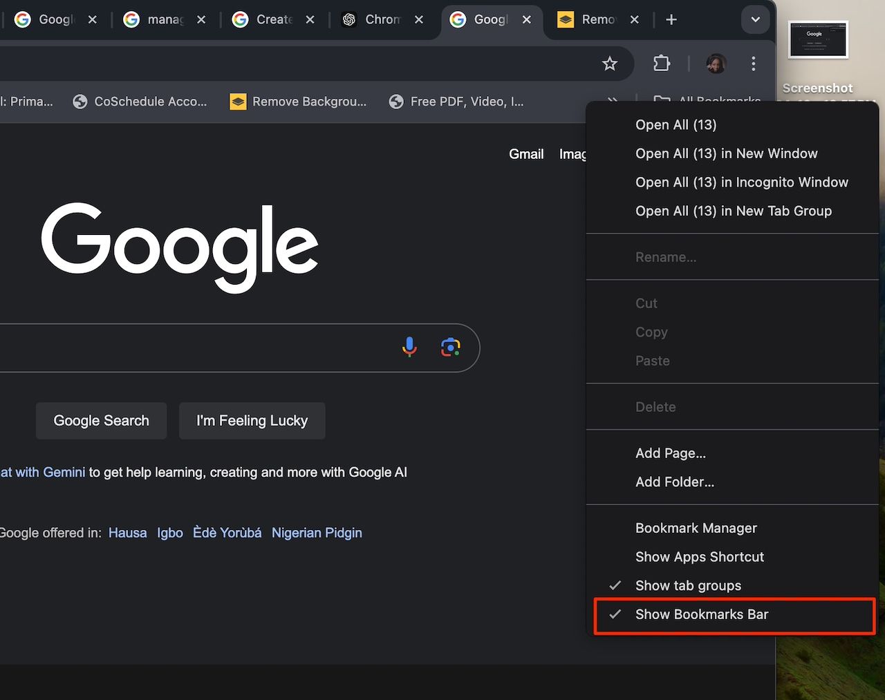 Google Chrome How to delete all of your bookmarks