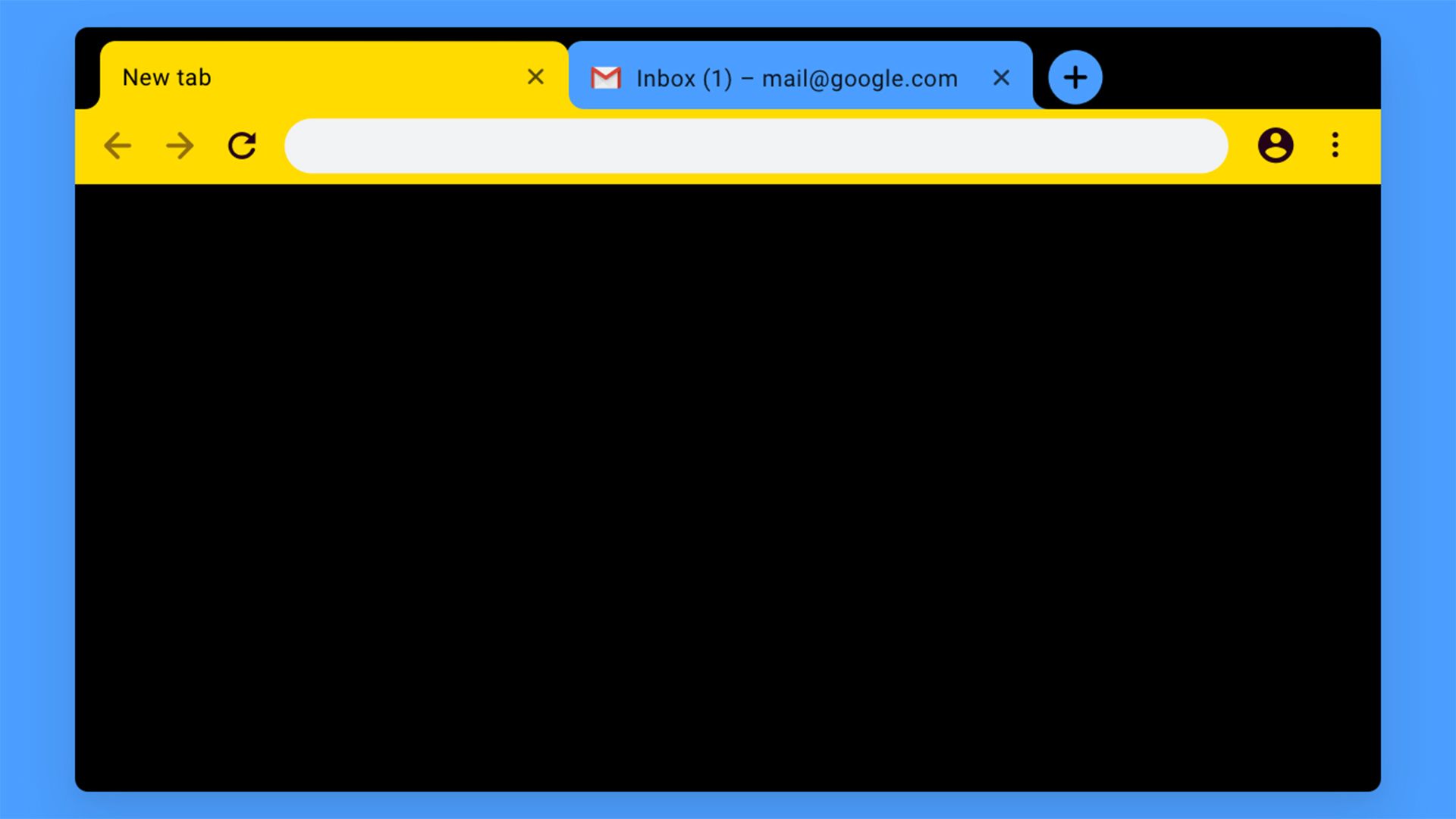 Google Chrome browser with the 'High Contrast Colorful' theme applied, showcasing a bold yellow and blue color scheme.