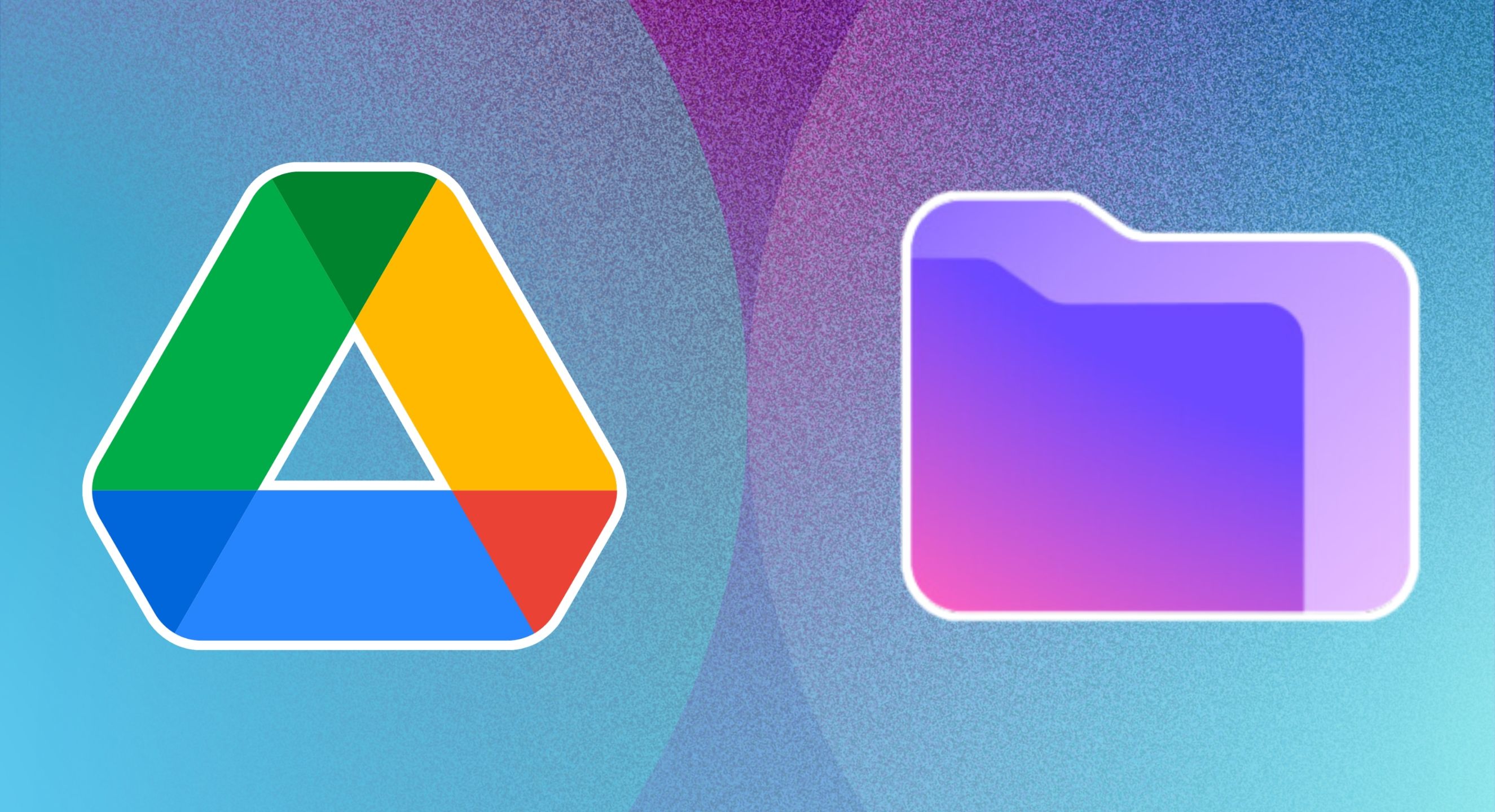 The Google Drive logo next to the Proton Drive logo on a stylized blue and purple background