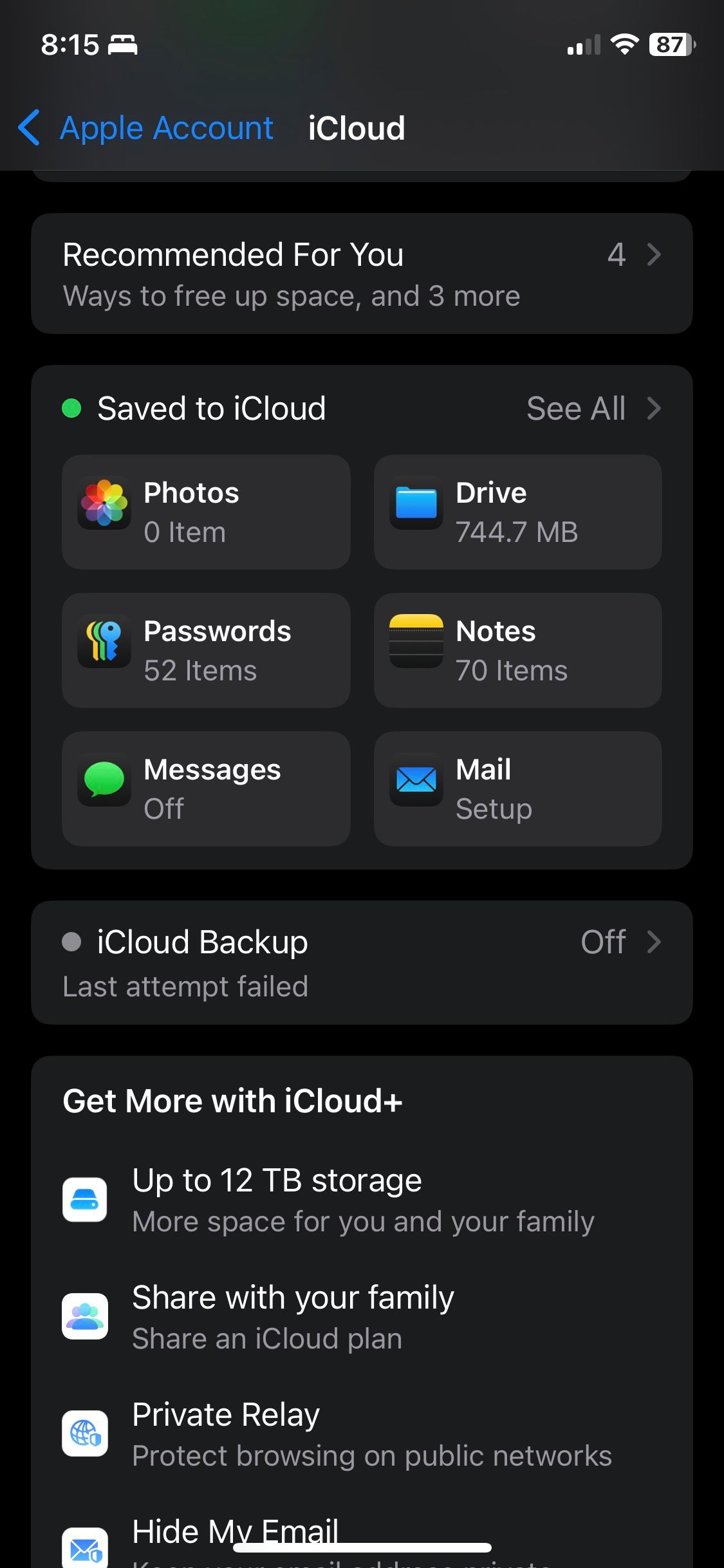 Kích hoạt sao lưu iCloud