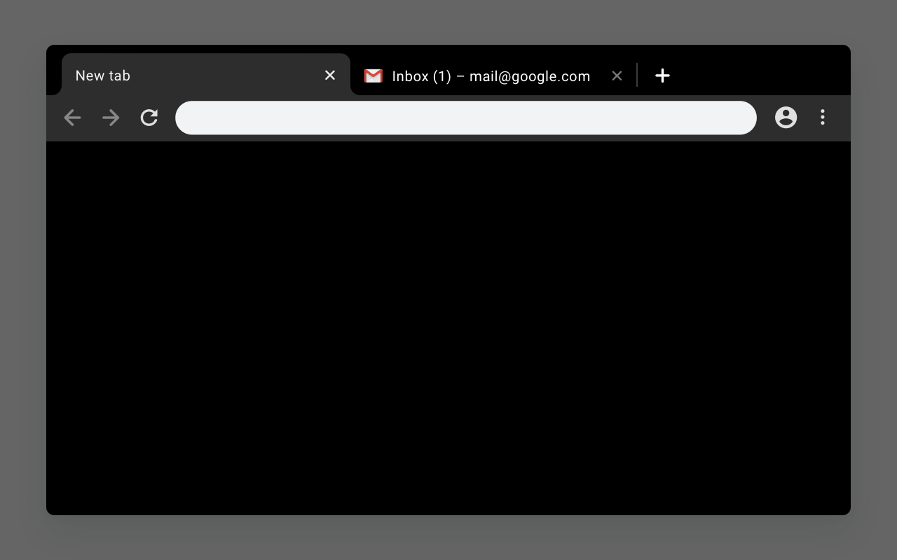 Google Chrome browser with the 'Just Black' theme applied, displaying a dark black background with a simple gray address bar and minimalistic icons in grayscale.