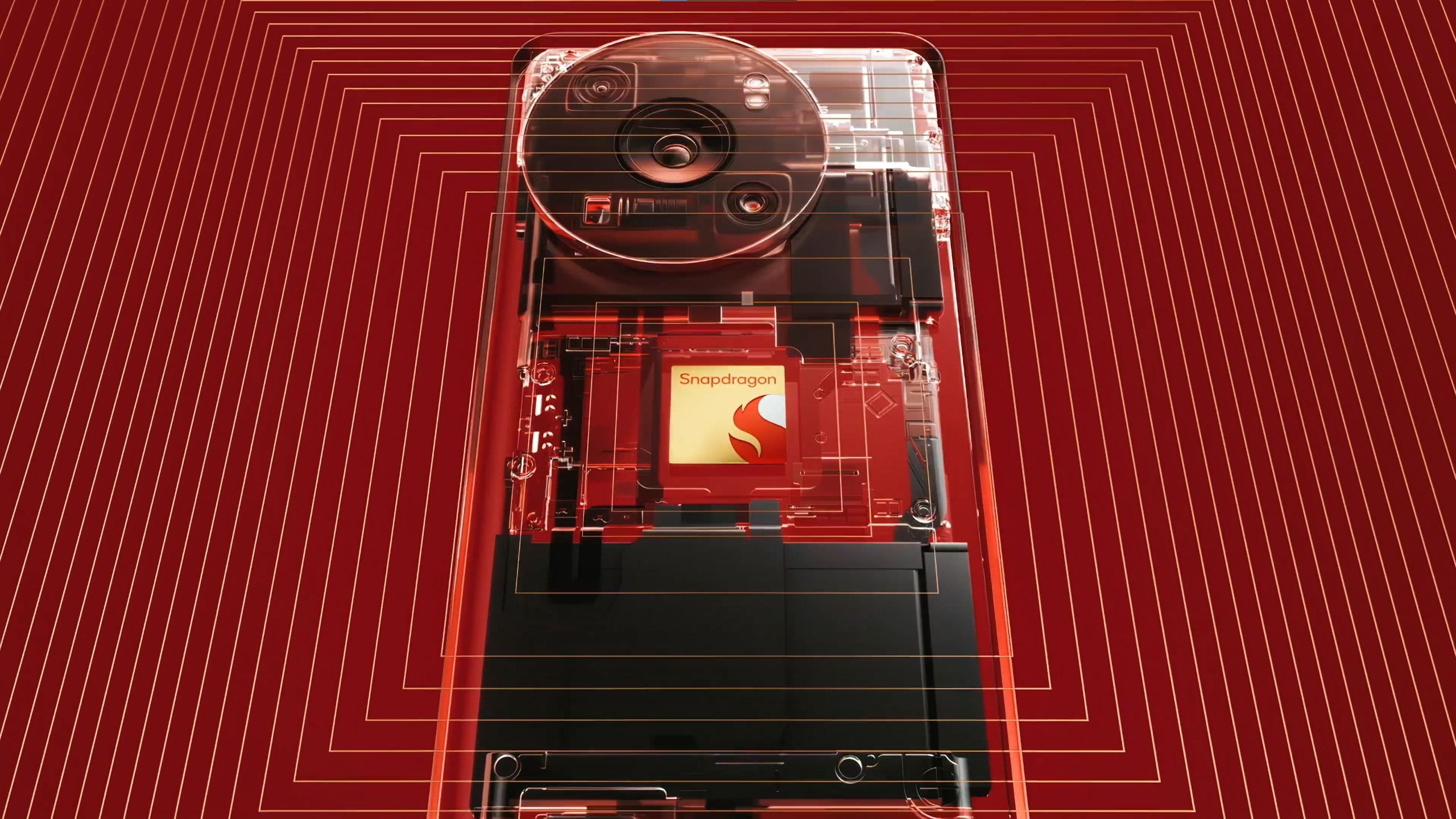 A frame capture from a OnePlus Snapdragon processor promo, potentially showing a render of the OnePlus 13's internals