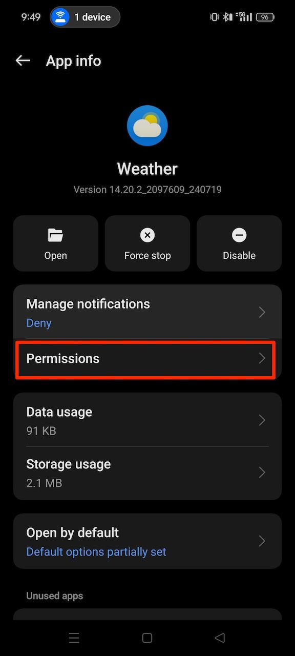Weather App info menu on OnePlus 12