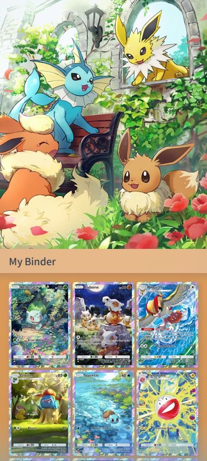 pokemon art on top of cards in TCG Pocket game on Android