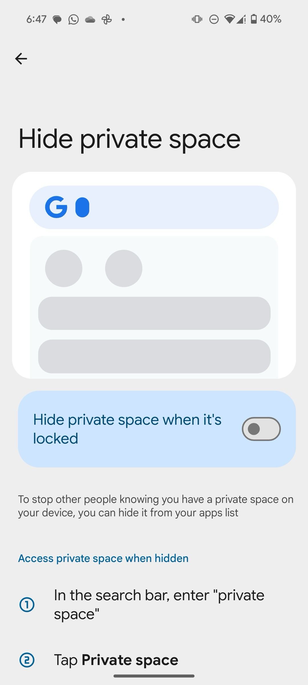 Hide your private space on Android