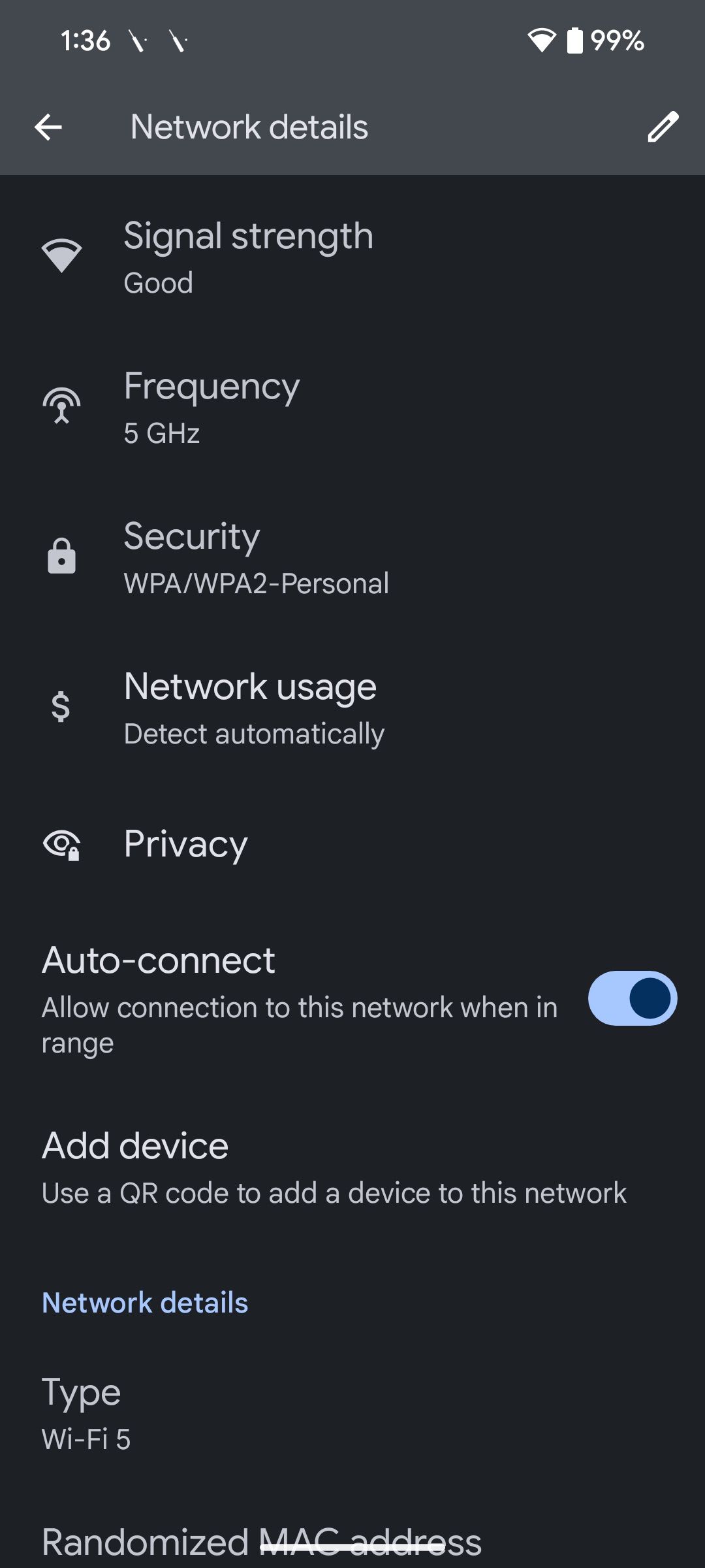 On the network settings page, "privacy" option