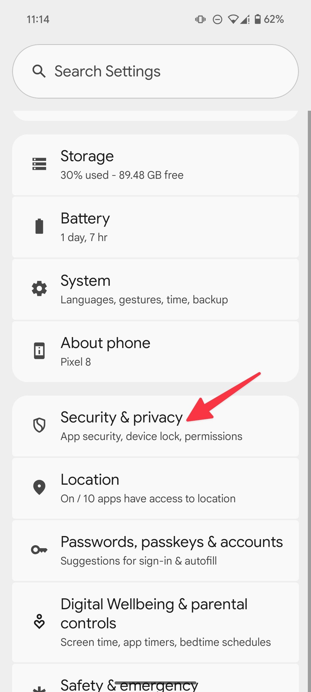 Open Security & Privacy in Android Settings