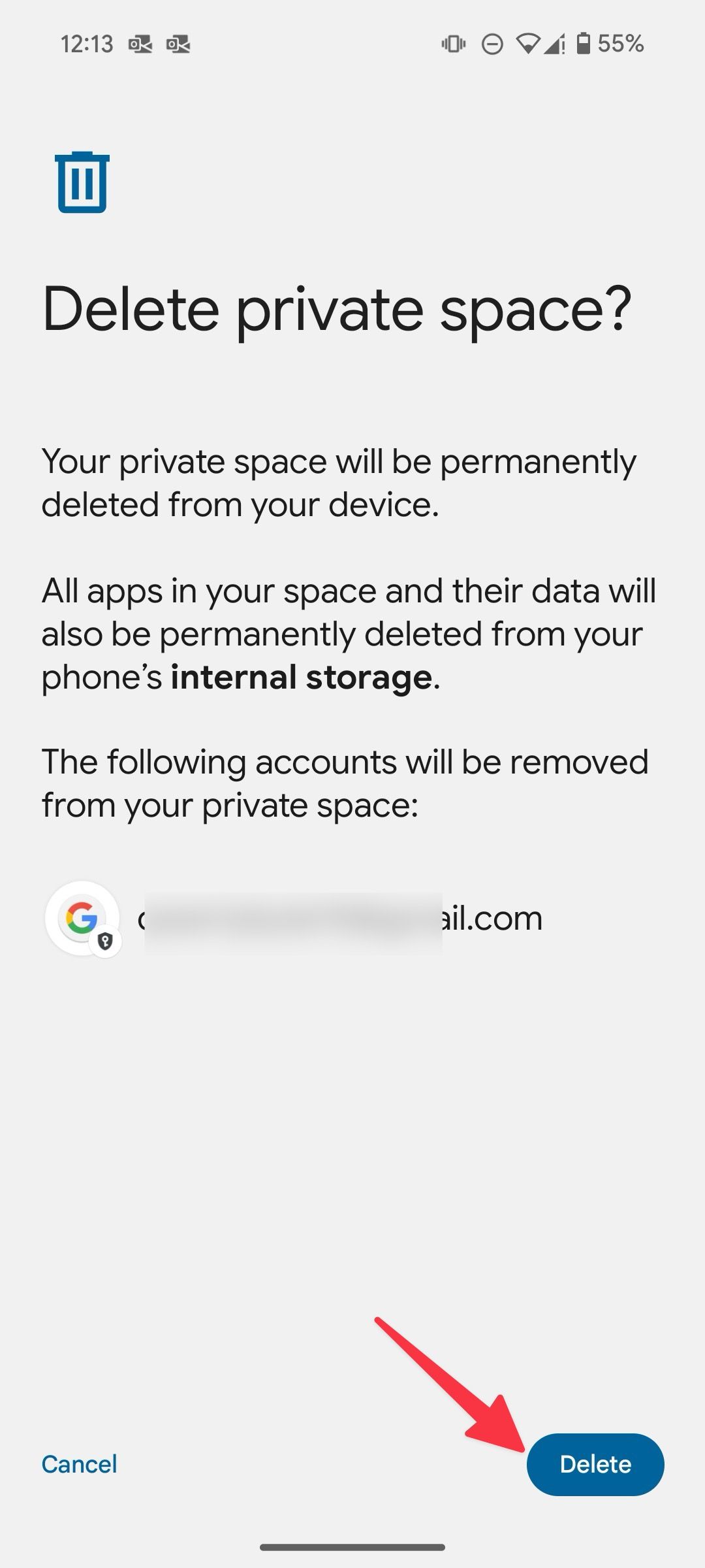 Option to delete private space on Android 