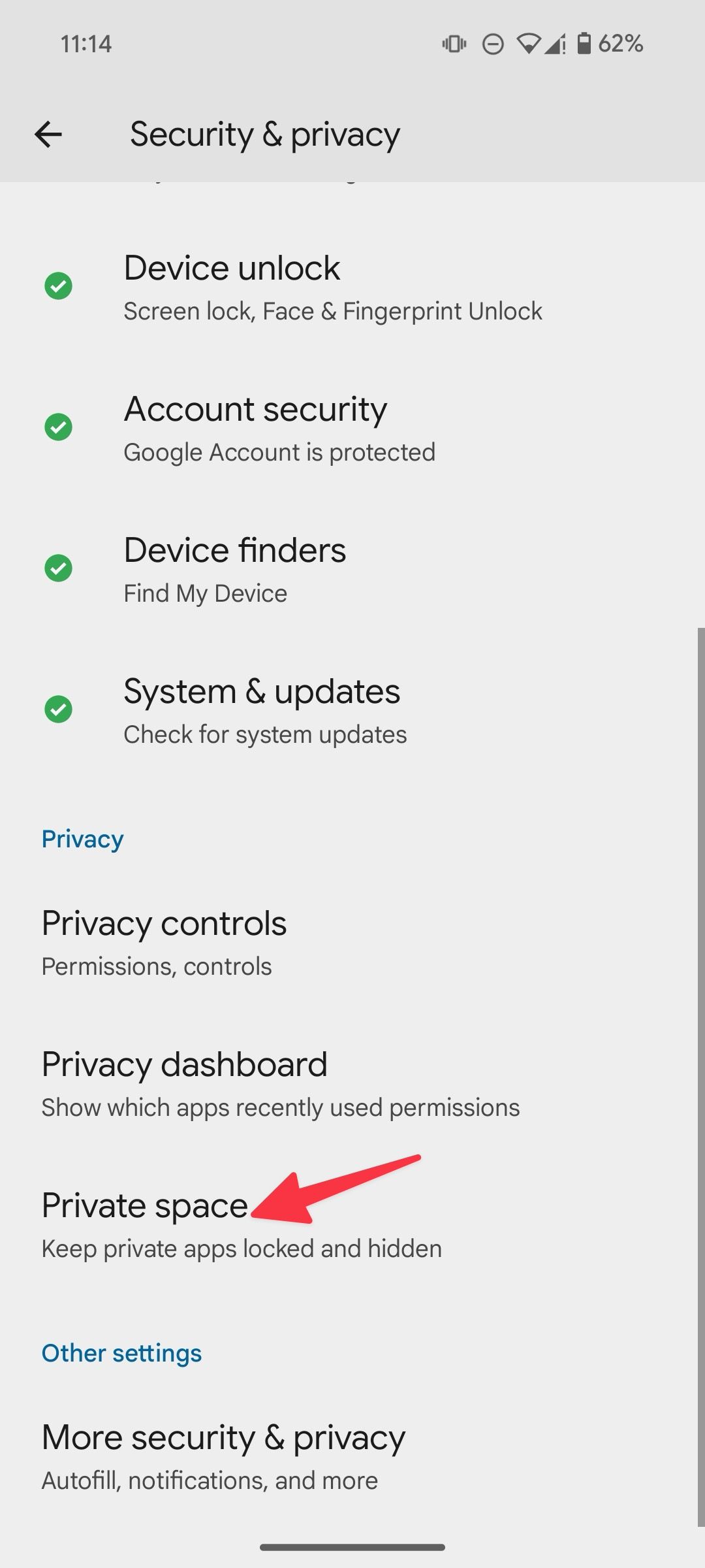 Open a private space on Android 15