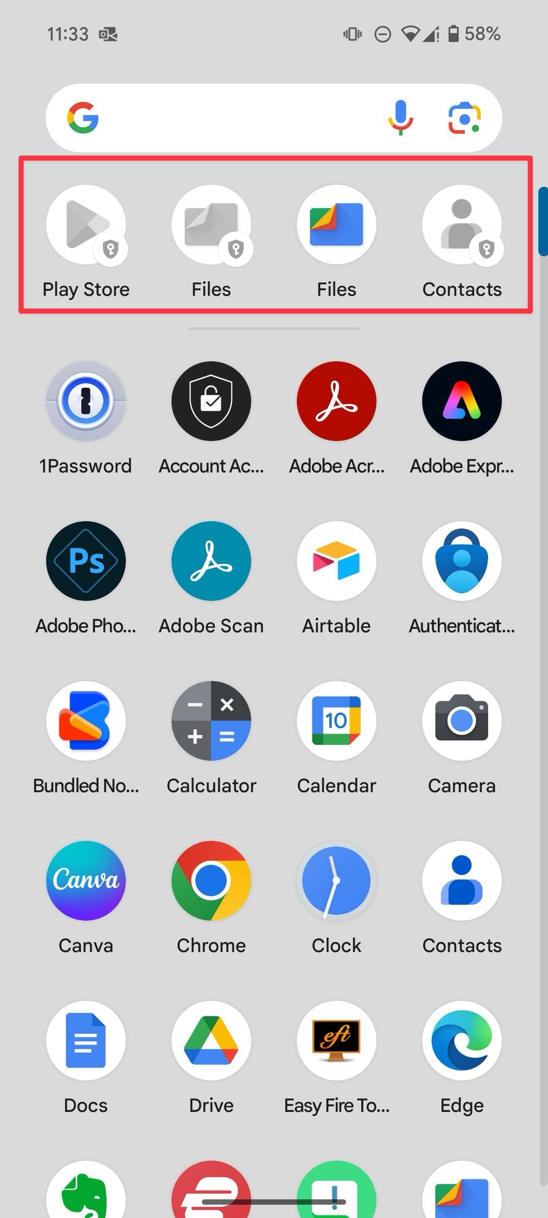 Private space app in app drawer