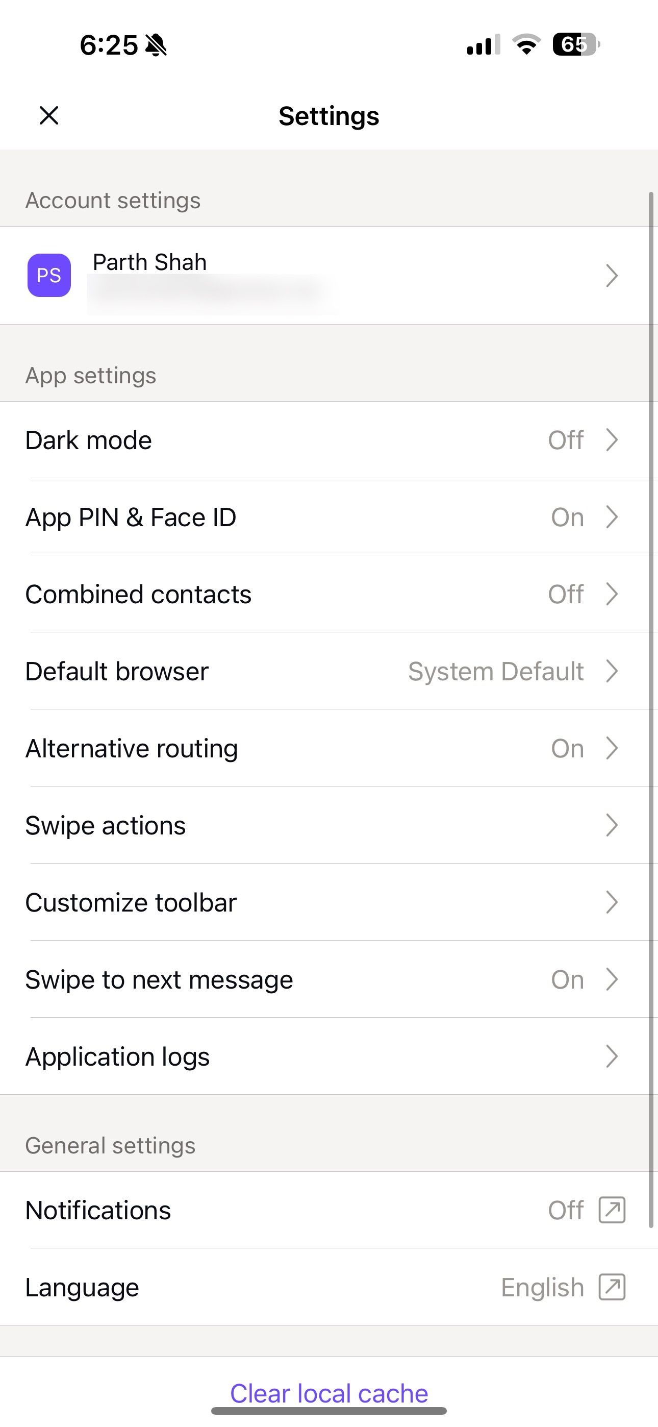 Proton Settings menu