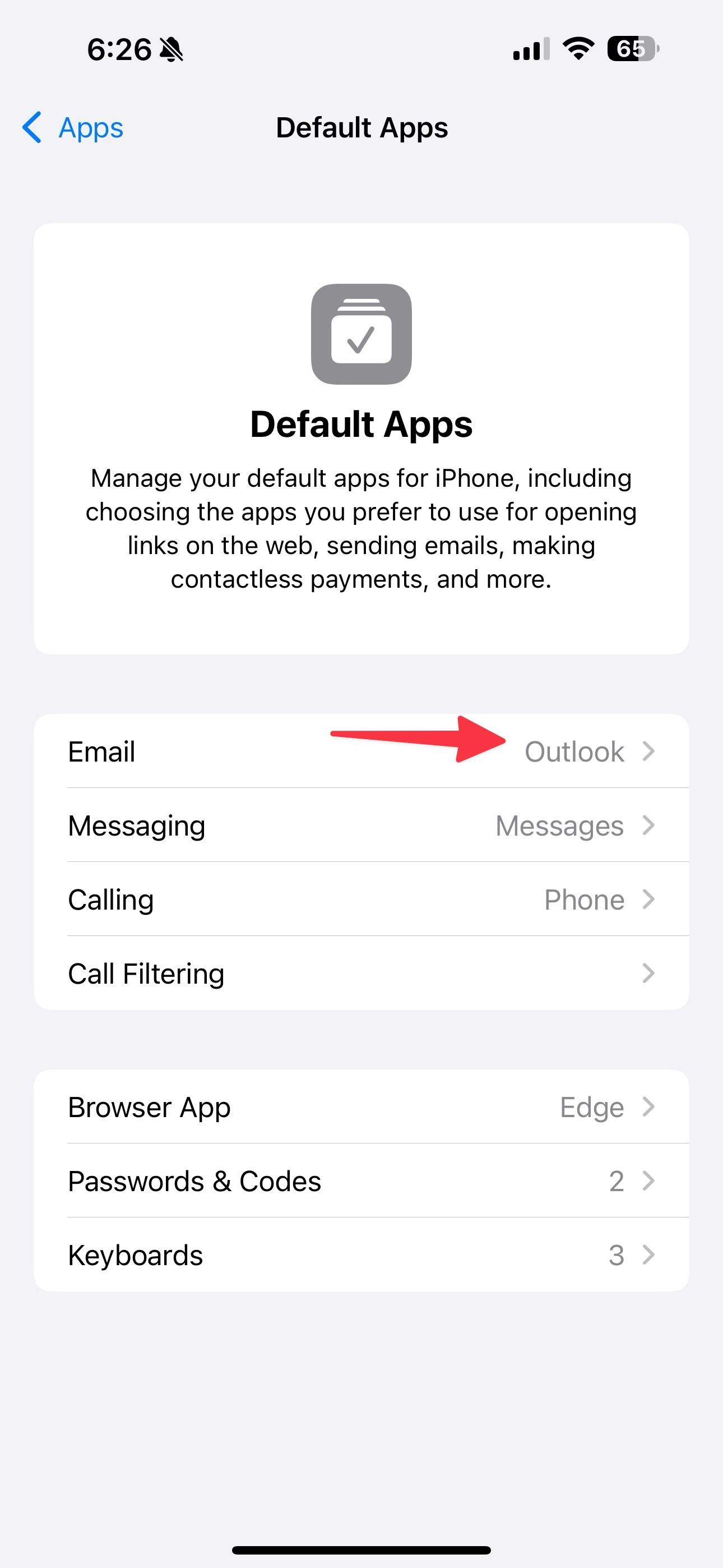 Default Mail app on iPhone