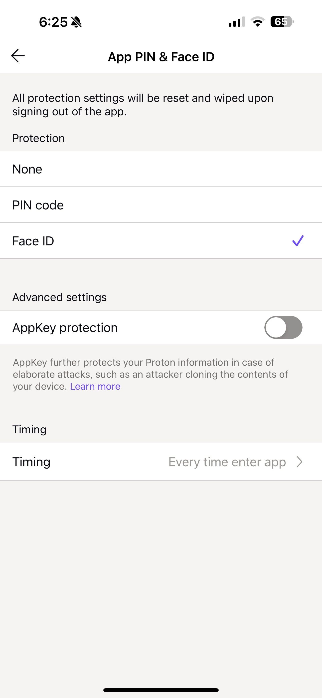 Face ID protection in Proton Mail