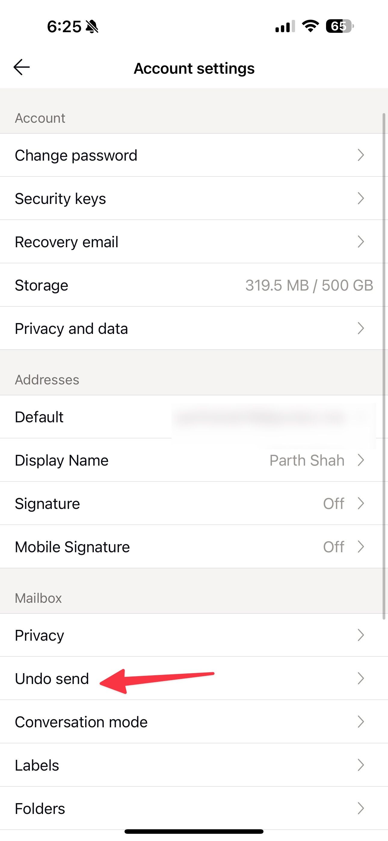 Select 'Undo send' in the Account settings screen