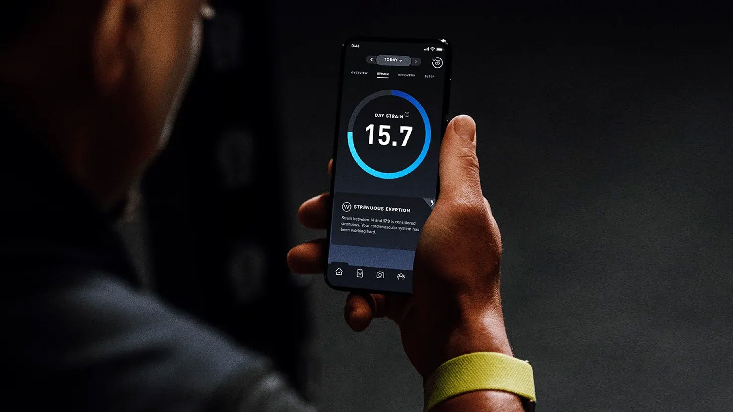 Checking Strain metrics in the Whoop app.