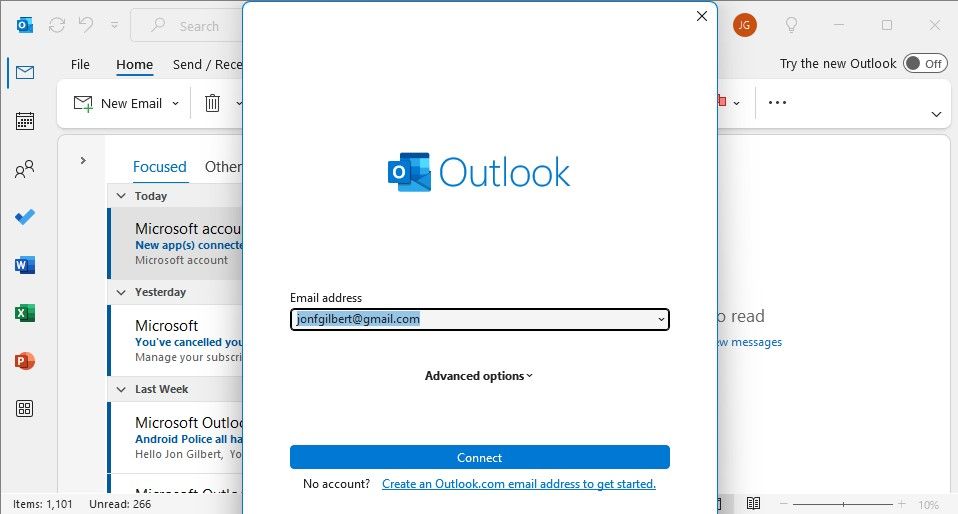 outlook add account window