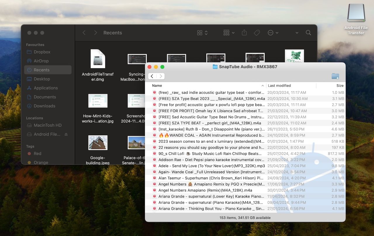 Moving song files from Android to MacBook with Android File Transfer app
