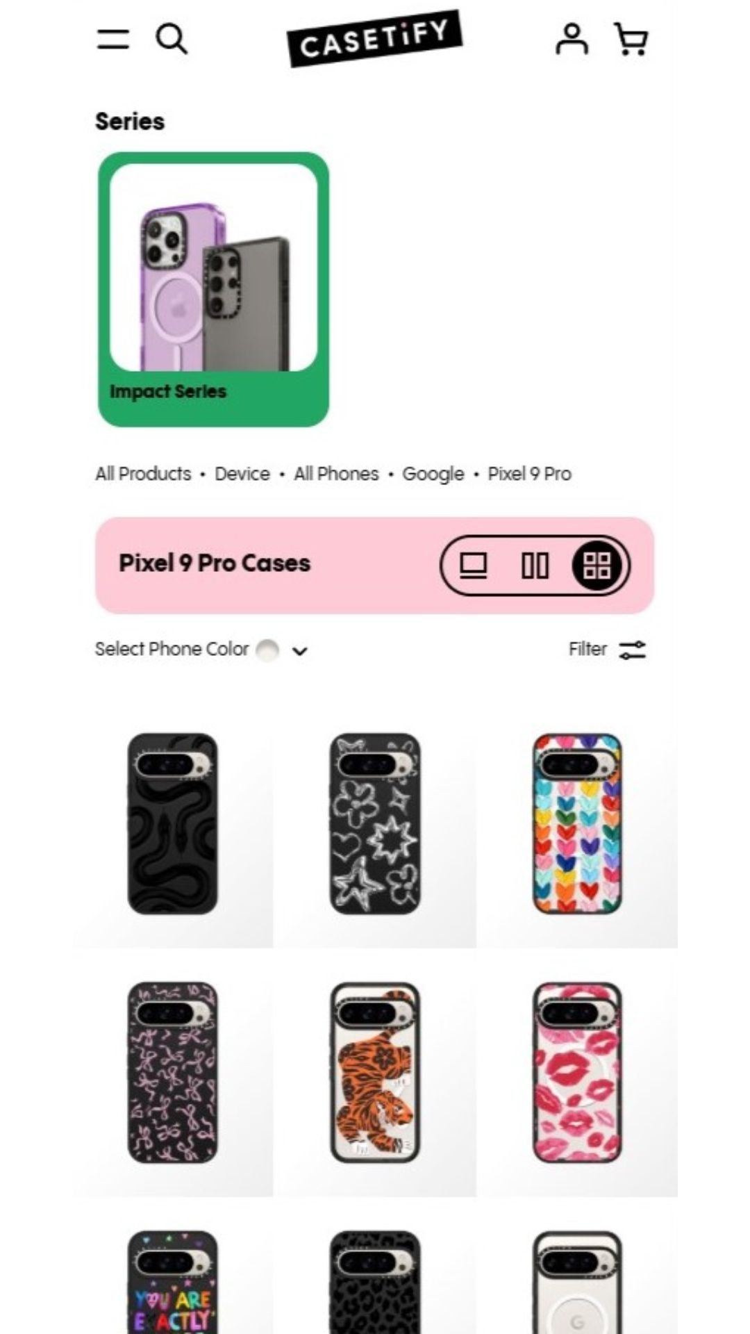 Ảnh chụp màn hình lựa chọn trường hợp trên Casetify