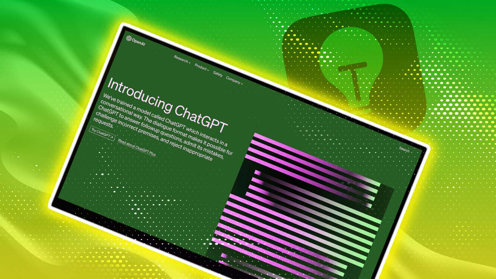 Introdução do ChatGPT OpenAI mostrado no meio em um fundo verde e amarelo