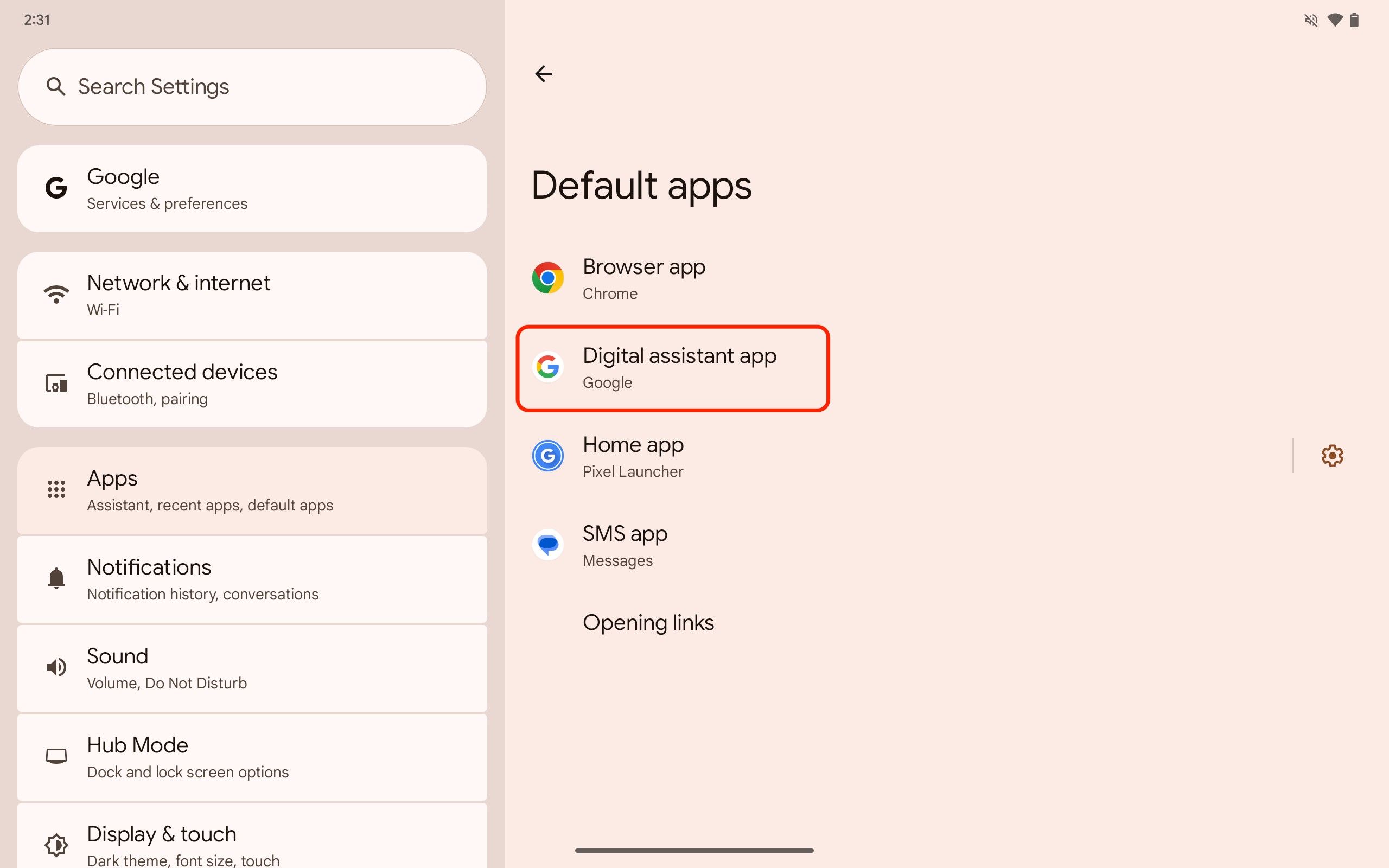 Select the Digital assistant app to set the default for Circle to Search