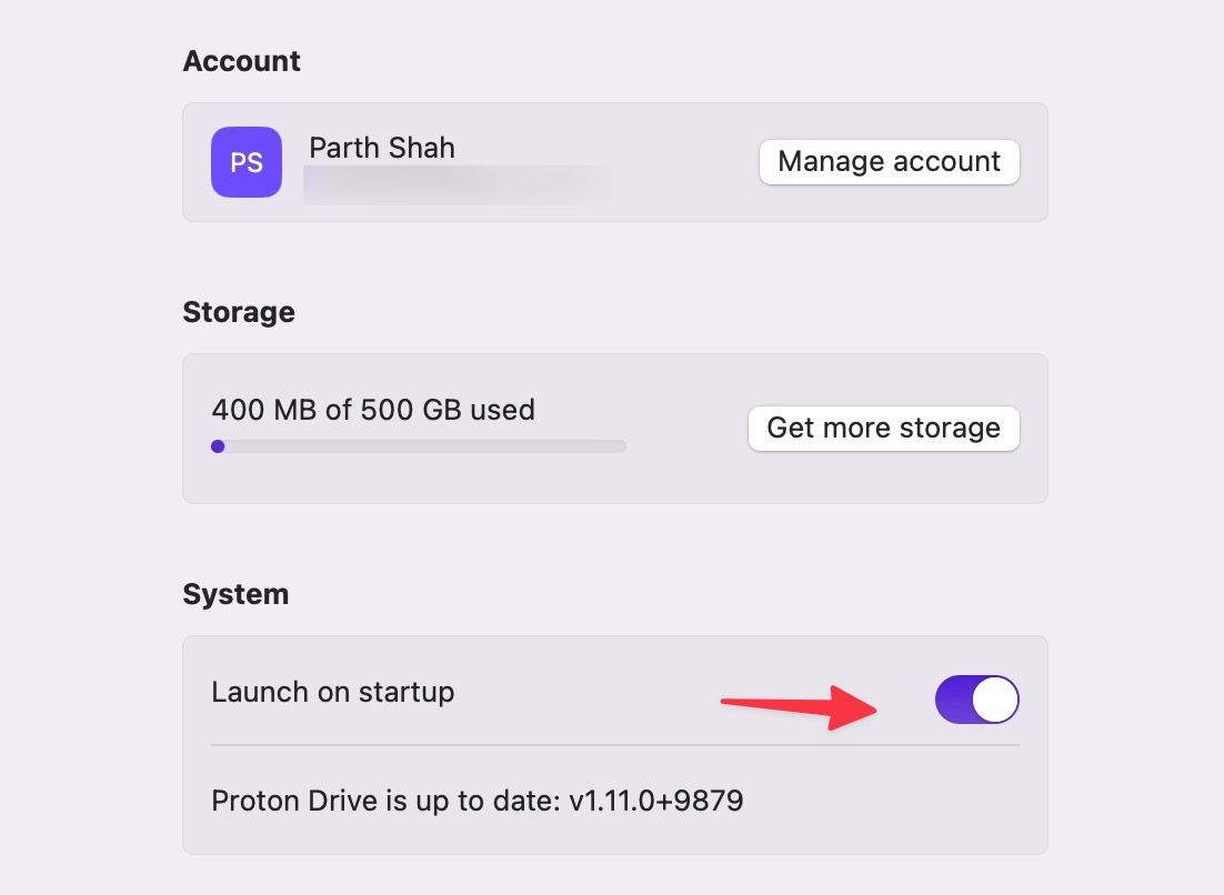 Enable Proton Drive at startup