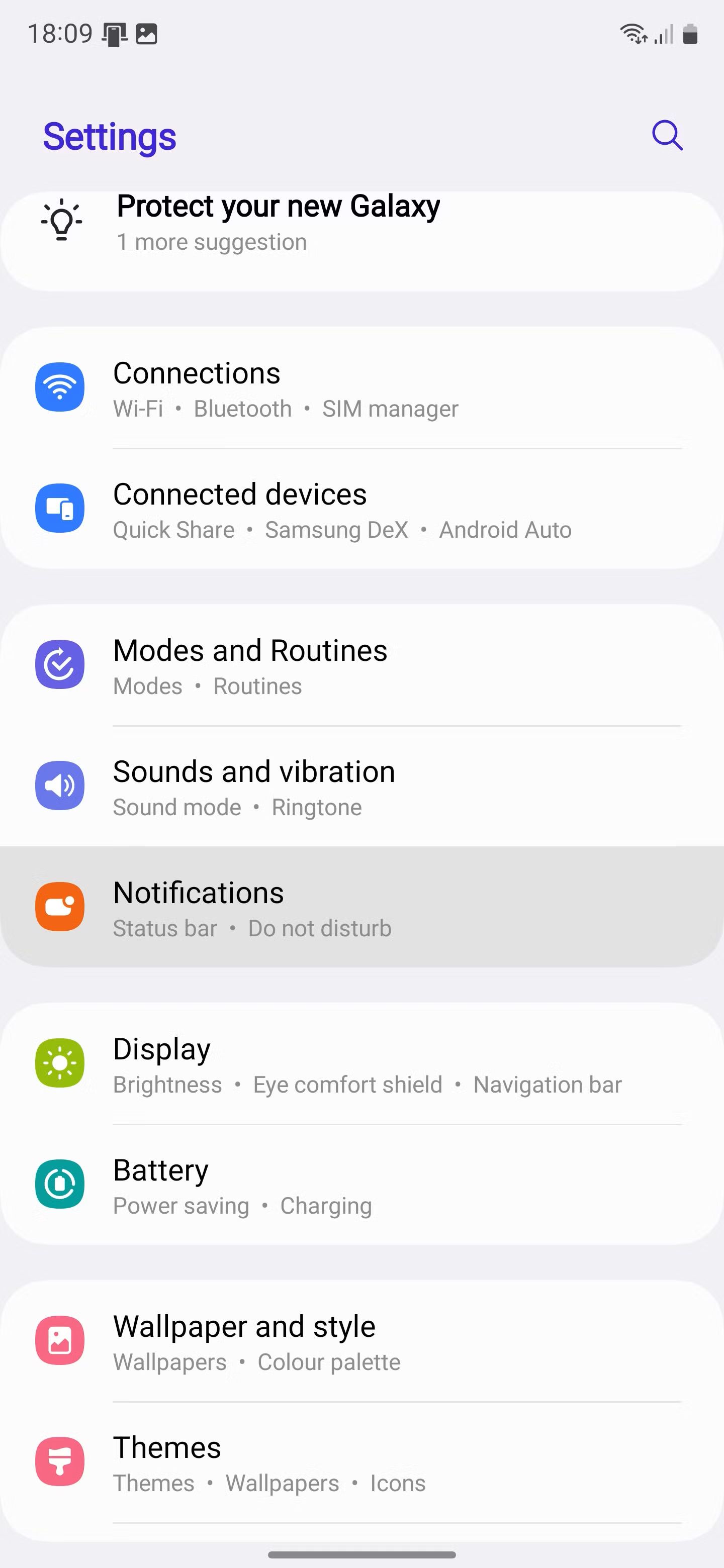notifications option in settings on Galaxy S24