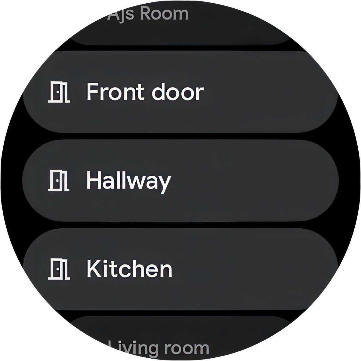 A screenshot of the Google Pixel Watch 3 Google Home Devices list. 