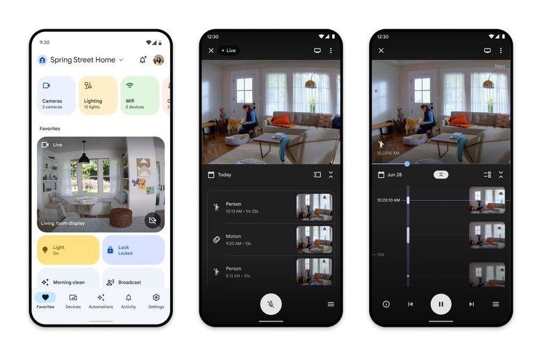 Google Home app showing Nest camera feed