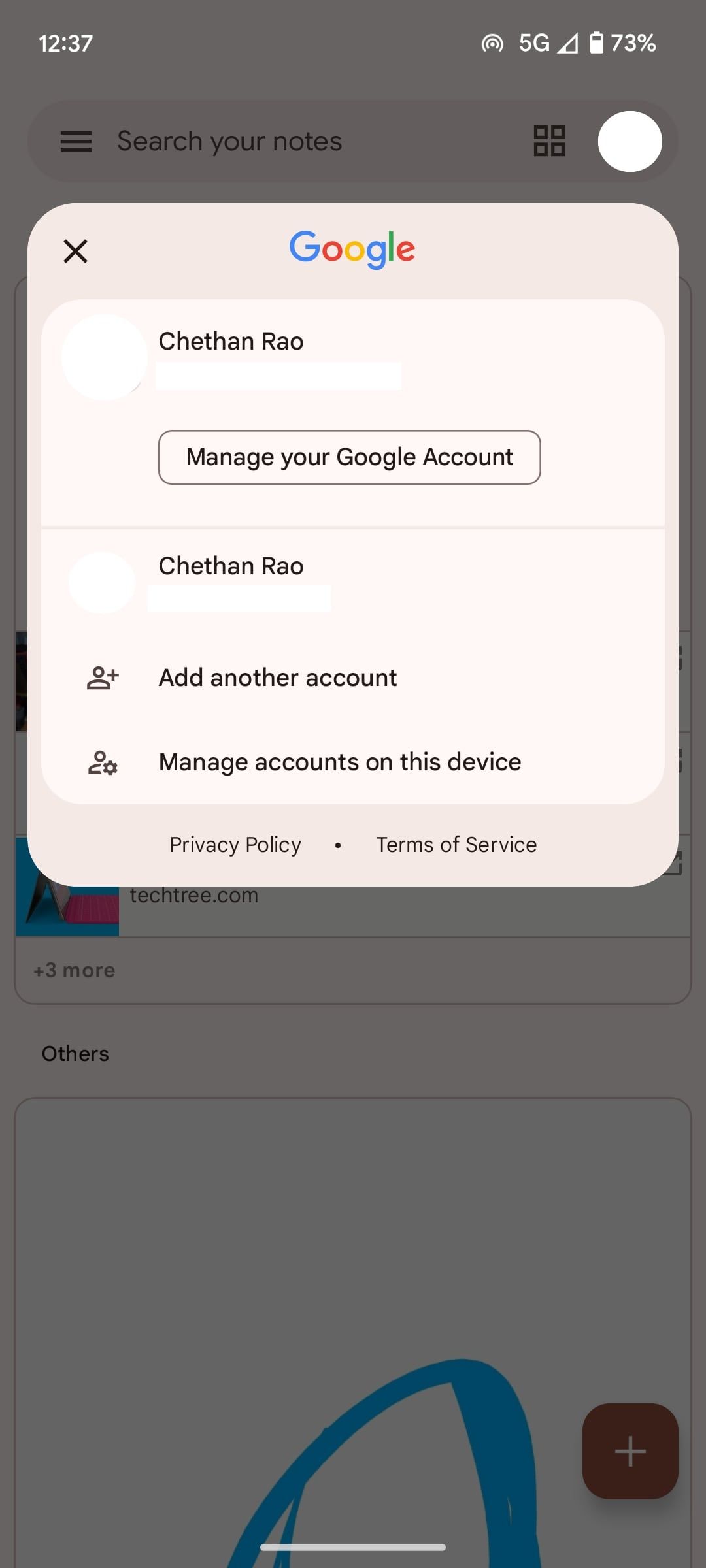 Google Keep account switcher-old