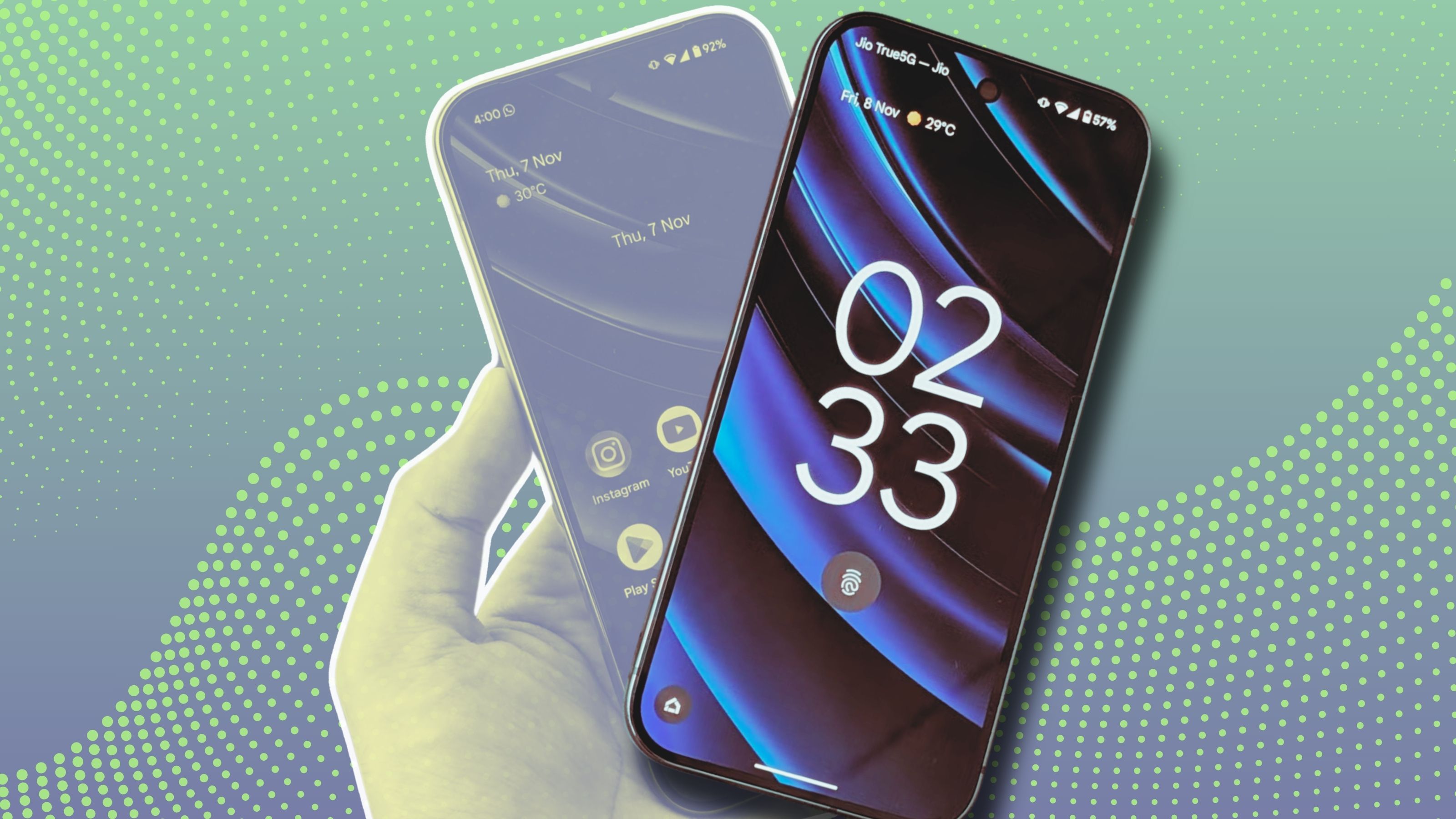 A graphic depicting the Pixel 9 Pro locked and unlocked