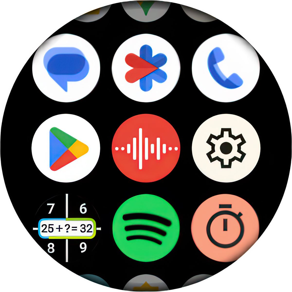 A screenshot of the Google Pixel Watch 3 app launcher.