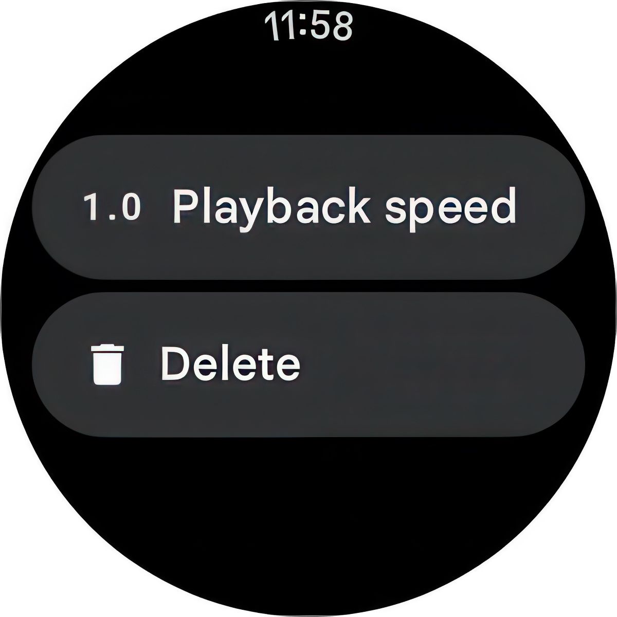 A screenshot of the Google Pixel Watch 3 Recorder app's menu options.