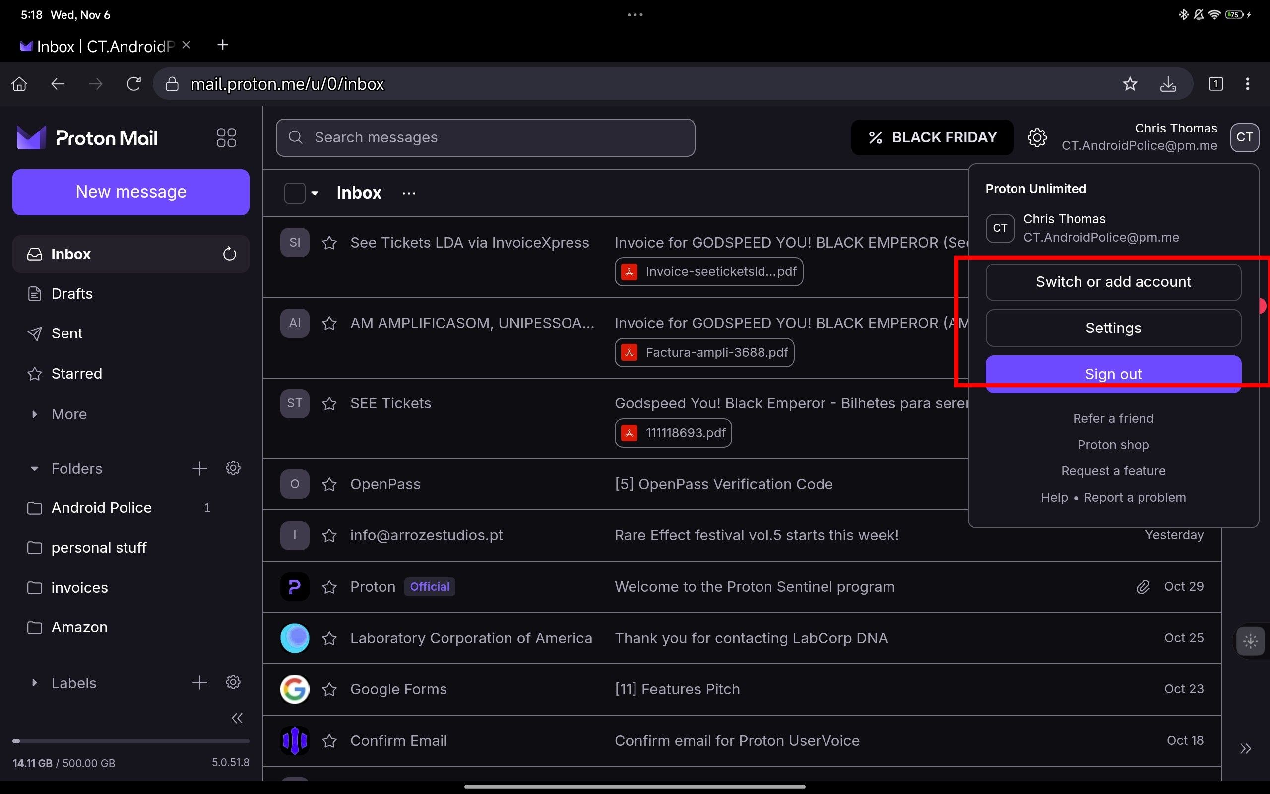 A screenshot of the Proton Mail account deletion process