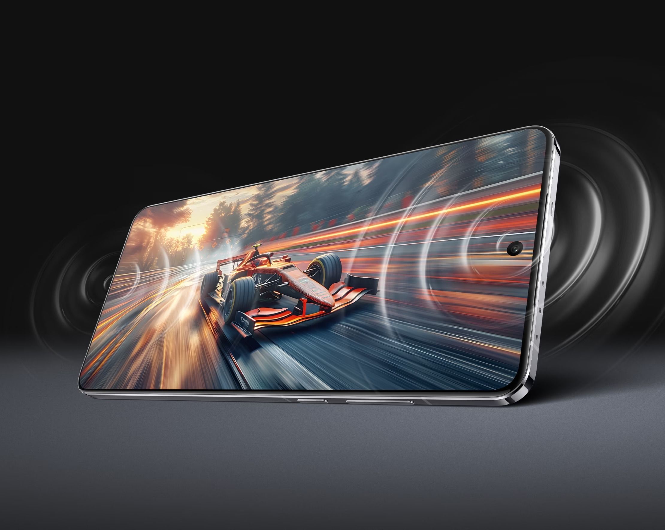 A racing game displayed on the OnePlus 13