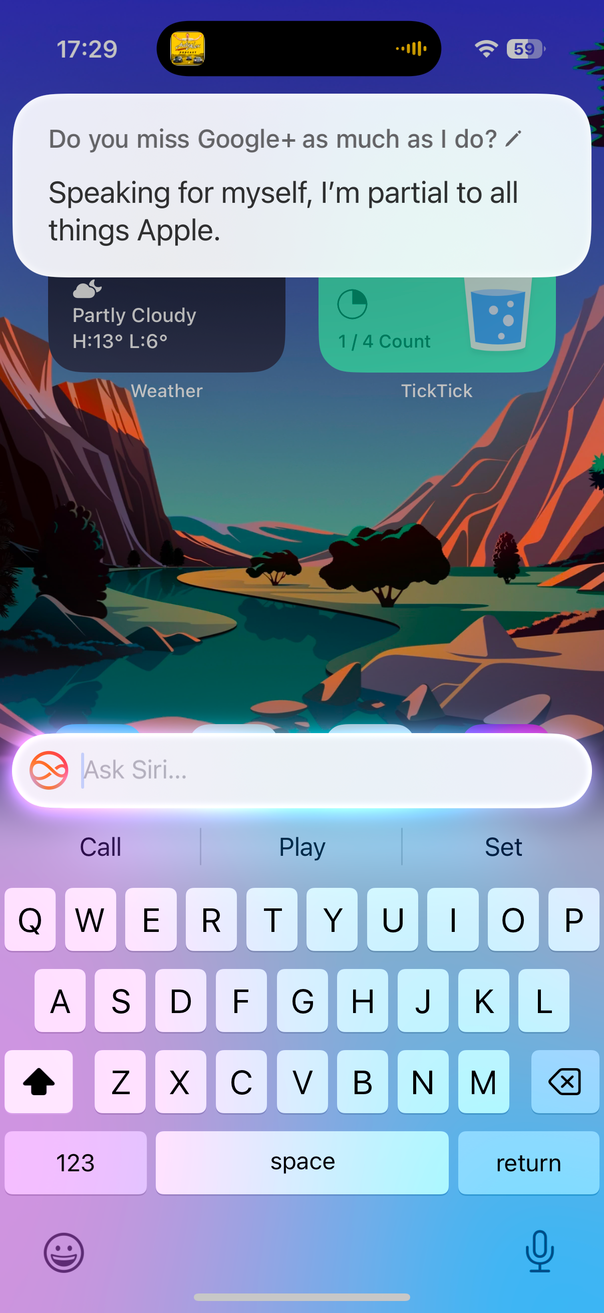 A screenshot of Siri's text input