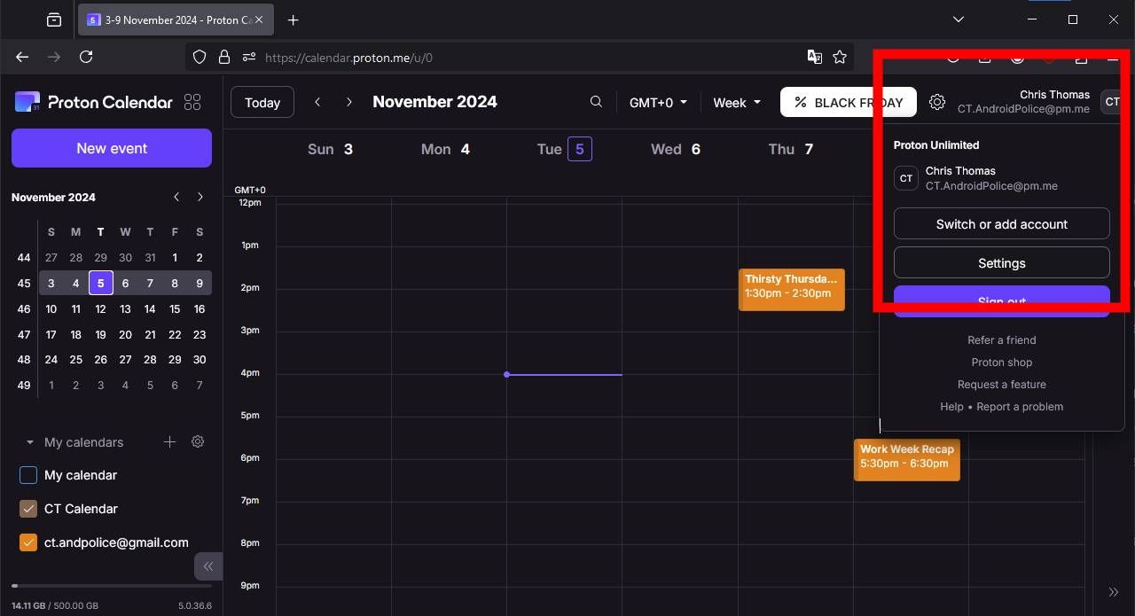 A screenshot of importing Google Calendar to Proton Calendar using the web interface