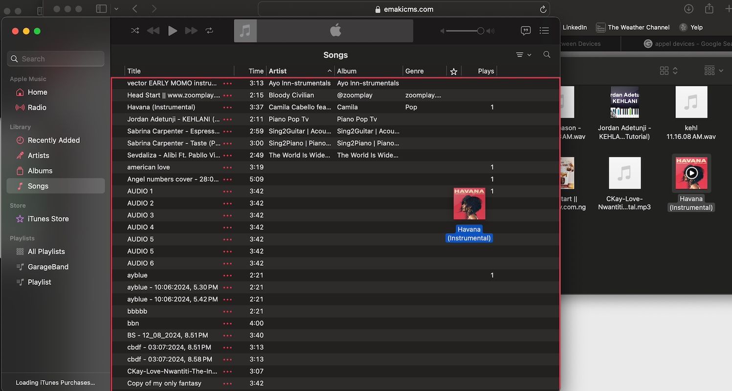 Copying a song from Finder to Apple Music on MacBook