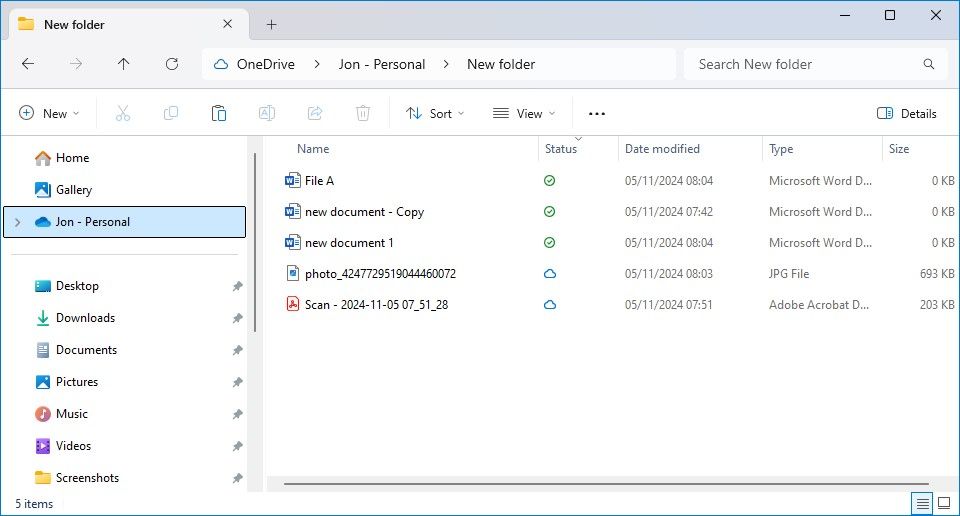 files in onedrive folder on windows 11