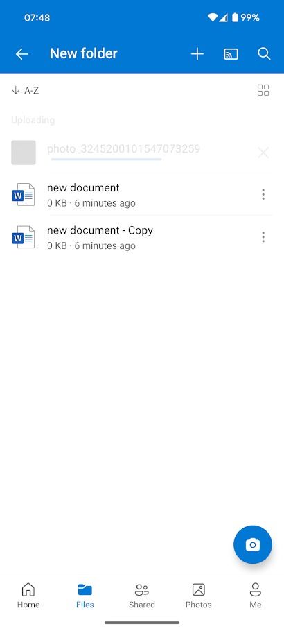 one drive file list in mobile app